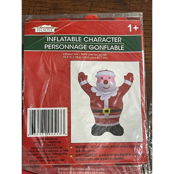 Inflatable Santa Character Christmas Decoration 15.5" X 18" For Ages 1+ By Chris - Picture 2 of 2